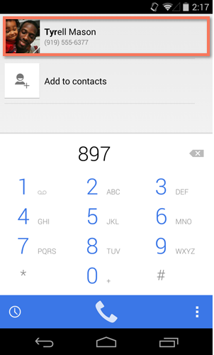 accessing a contact from the phone app