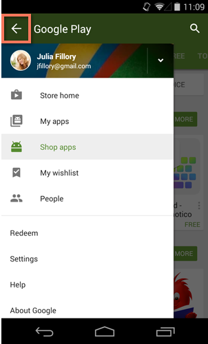 opening the play store menu