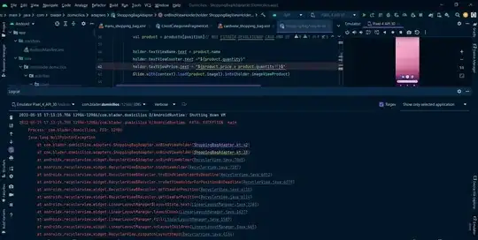 estoy trabajando en un app en android estudio, el problema es el siguiente cuando trato de acceder a la bolsa para ver los productos que eh agregagdo la aplicacion se cierra o se reinicia y cuando trato de agregar otro producto tambien hace lo mismo procedere a enviar o cargar las imagenes, para que puedan ver el problema mas de cerca aradeceria muco de su ayuda, el lenguaje de programacion es kotlin