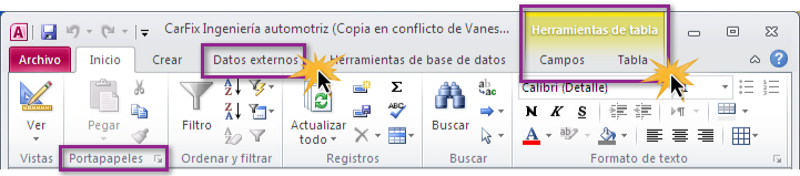 Cinta de Opciones de Access 2010.