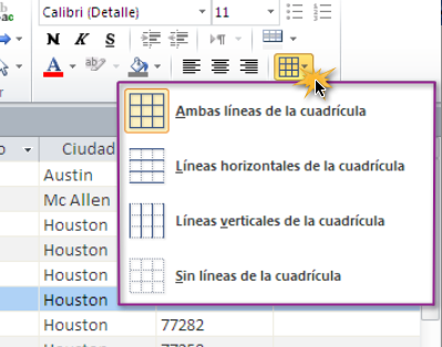 Cuadro de opciones para modificar líneas de la cuadrícula.