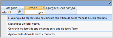 Mensaje de Error de Validación de Datos