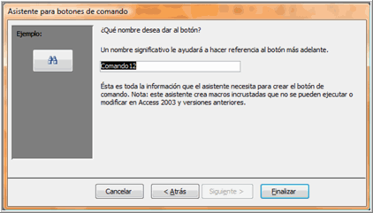 Asistente para botones de comando – Paso 2