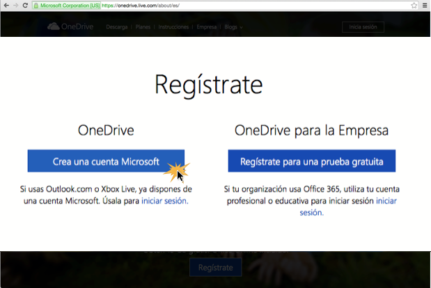Imagen ejemplo del paso 3 para crear una cuenta en OneDrive.