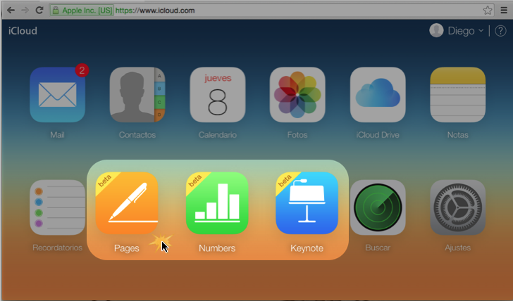 Imagen de los programas para crear archivos en iCloud.