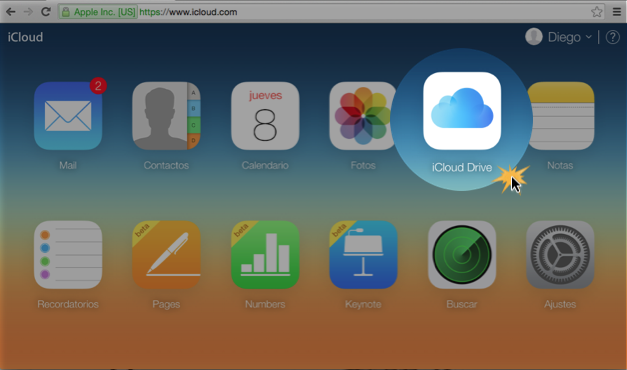 Imagen ejemplo de iCloud Drive en el menú de iCloud.