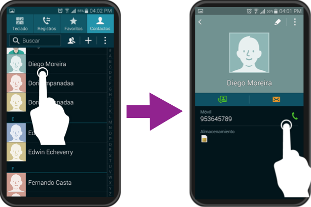 Imagen ejemplo de cómo hacer una llamada en un teléfono inteligente con SO Android.