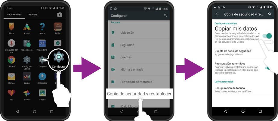 Imagen ejemplo de cómo crear una copia de seguridad en Android.