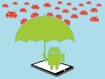 Ilustración de un equipo con SO Android y virus informáticos.