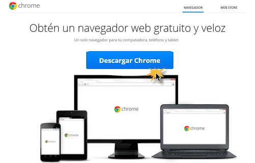 Vista de la página y botón para descargar Google Chrome.