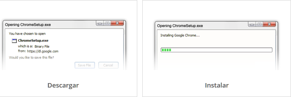 Vista de las posibles ventanas del instalador de Google Chrome.