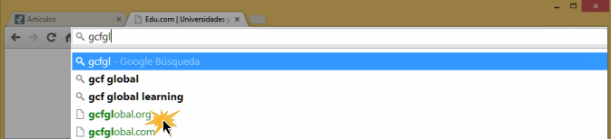 Vista de cómo usar la barra de direcciones de Google Chrome.