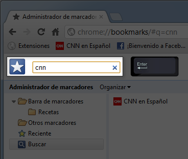 imagen ejemplo de cómo buscar marcadores en Google Chrome.