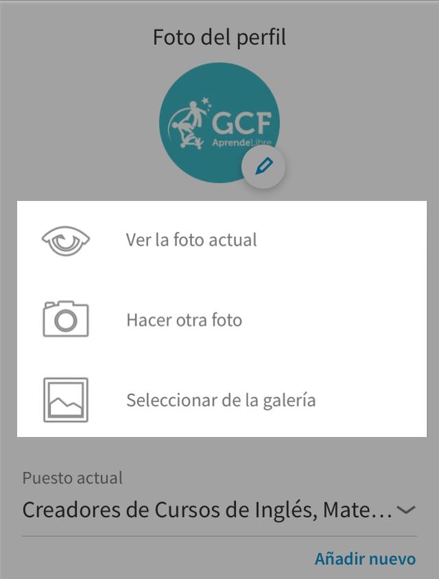 En Android tienes tres opciones: ver la foto actual, hacer otra foto, seleccionar de la galería.