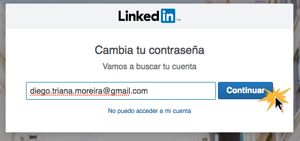 Escribe la dirección de correo electrónico que usaste para registrarte en LinkedIn