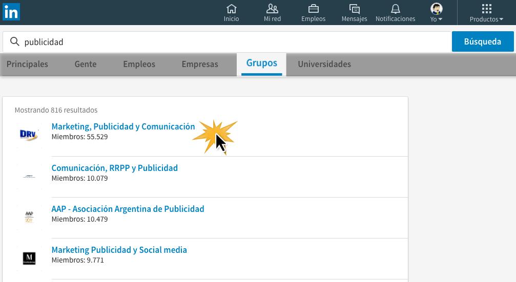 Haz clic sobre el grupo al cual quieres unirte para acceder y ver su información.