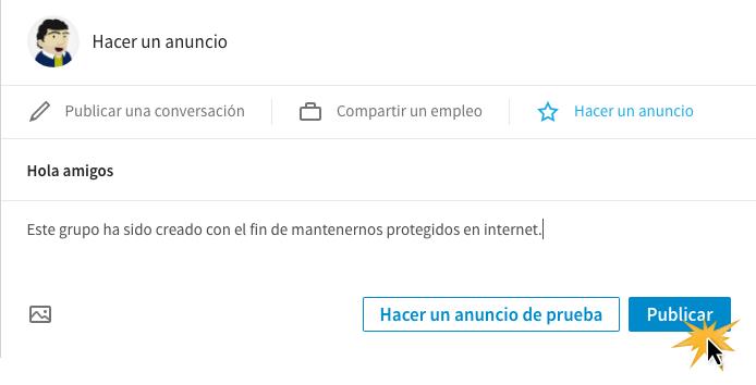 Escribe un título, el anuncio y haz clic en Publicar.