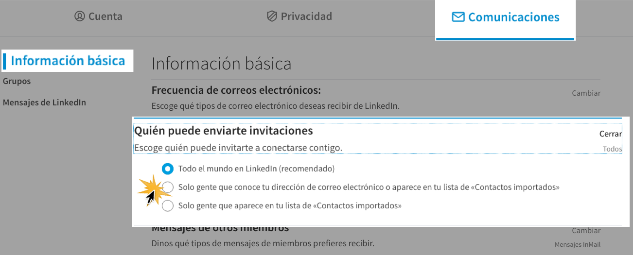 haz clic en Quién puede enviarte invitaciones.