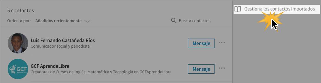 Haz clic en la opción Gestiona los contactos importados