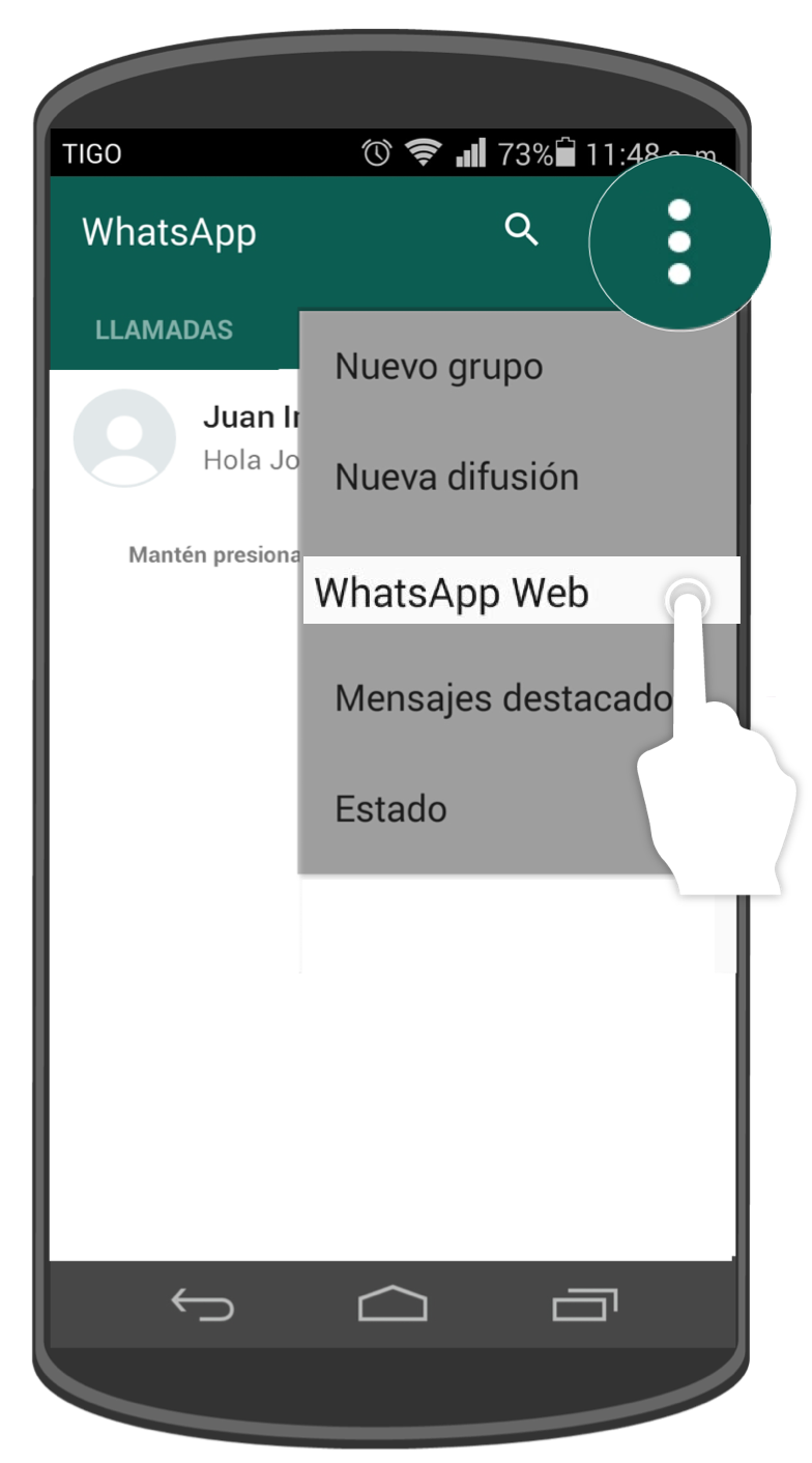 Pulsa sobre el botón Menú y allí selecciona WhatsApp Web.