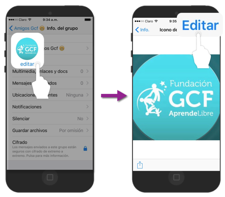 Pulsa sobre la imagen o en Editar para cambiar la foto que tienes actualmente
