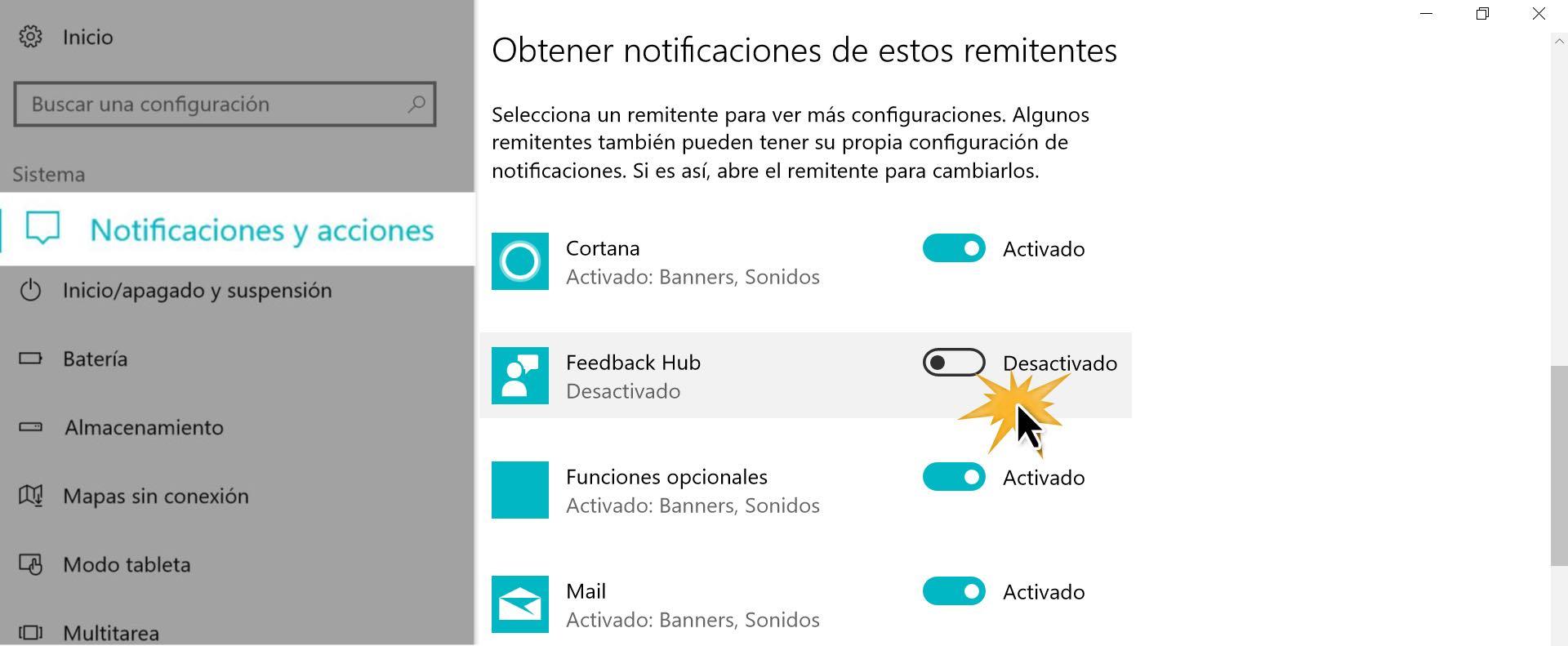 Puedes activar o desactivar que te lleguen notificaciones de diferentes programas.