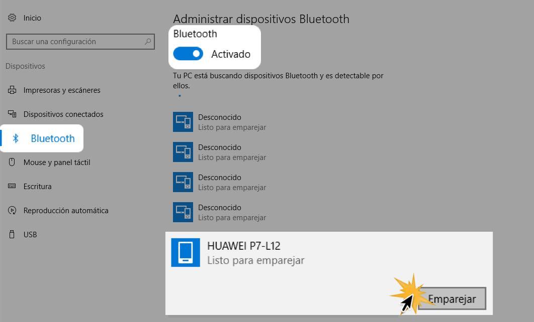 Elige un dispositivo y haz clic en Emparejar. 