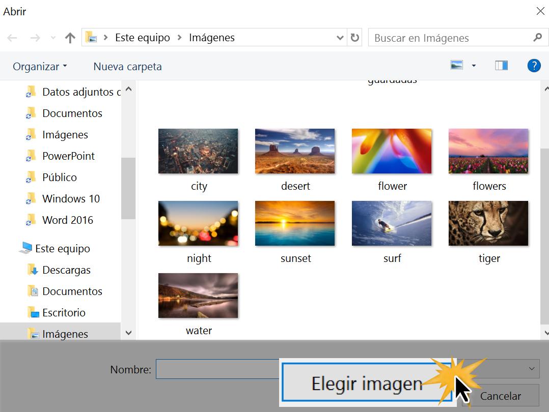 Busca la imagen en tu equipo y haz clic en Elegir imagen.