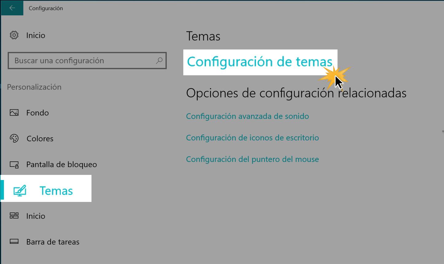Haz clic en Configuración de temas. 