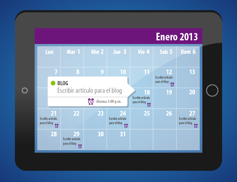Calendario de publicaciones del blog.