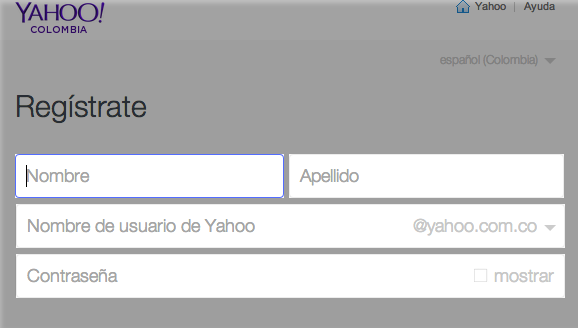 Primeros pasos de registro en Yahoo!