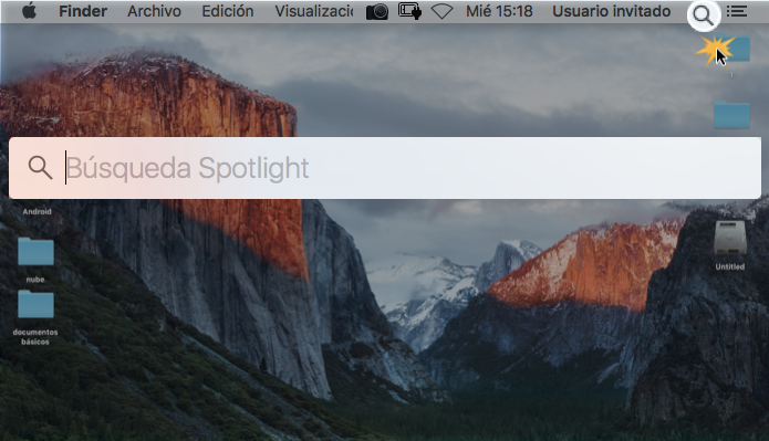 Imagen ejemplo del acceso a Spotlight y la barra de búsqueda.