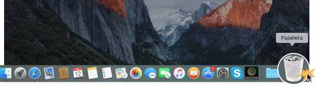 Imagen ejemplo de cómo abrir la Papelera desde el Dock.