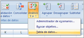 Opción Tabla de Datos