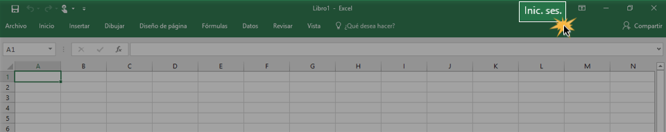 Imagen ejemplo del botón iniciar sesión en Excel 2016.