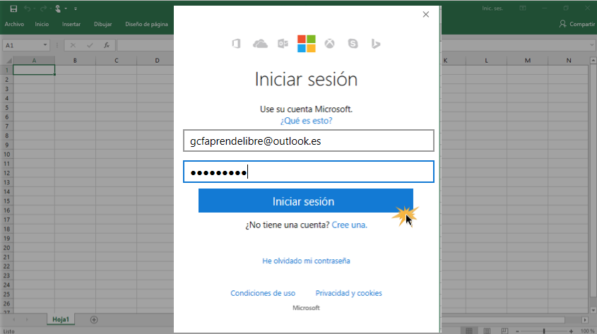 Imagen ejemplo del paso 3 para iniciar sesión en cuenta Microsoft.