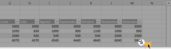 Imagen ejemplo de cómo añadir más filas y columnas a una tabla en Excel.