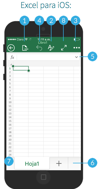 Interfaz de Excel en sistema operativo iOS.
