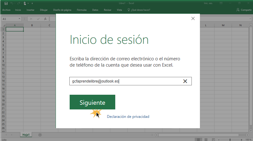 Imagen ejemplo del paso 2 para iniciar sesión con cuenta Microsoft.