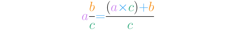 Procedimiento para convertir números mixtos en fracciones impropias.