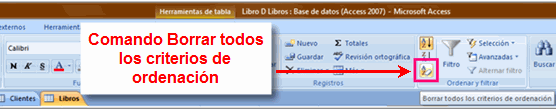 Comando Borrar todos los criterios de ordenación
