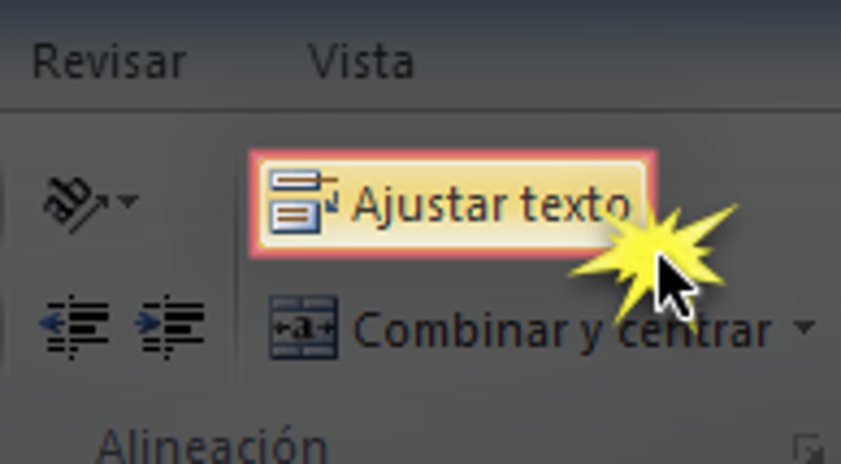 Imagen del comando Ajustar texto en la Cinta de opciones de Excel 2010.