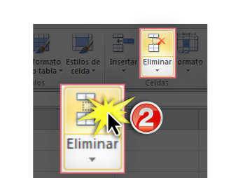 Imagen del botón Eliminar en Excel 2010.