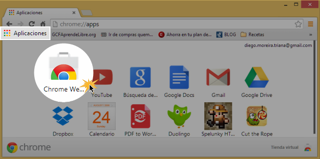Vista de cómo abrir la Tienda Virtual de Chrome.