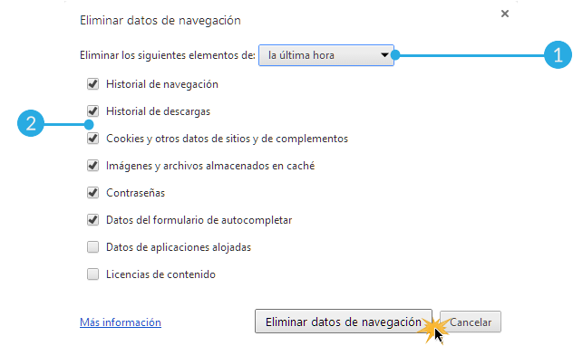 Vista del cuadro de diálogo para borrar todos los de navegación.