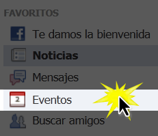 Haz clic en el botón Eventos ubicado en la lista de opciones.