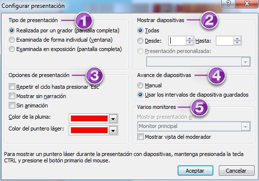 Configuración de la presentación