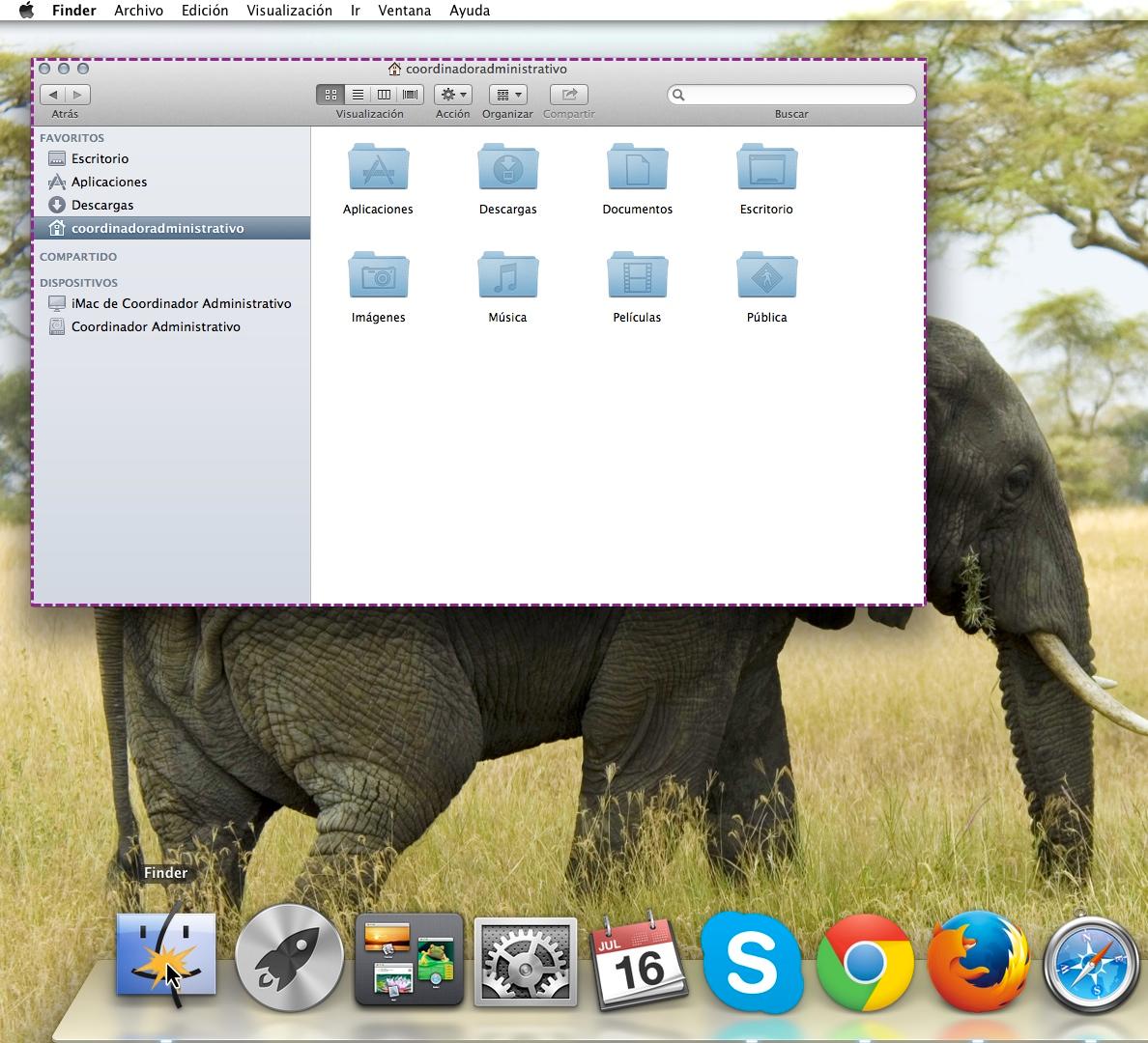 Finder o explorador de archivos en el sistema operativo Mac OS X.