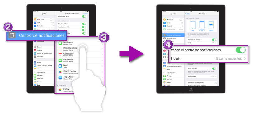 Configurar aplicaciones en el centro de notificaciones 
