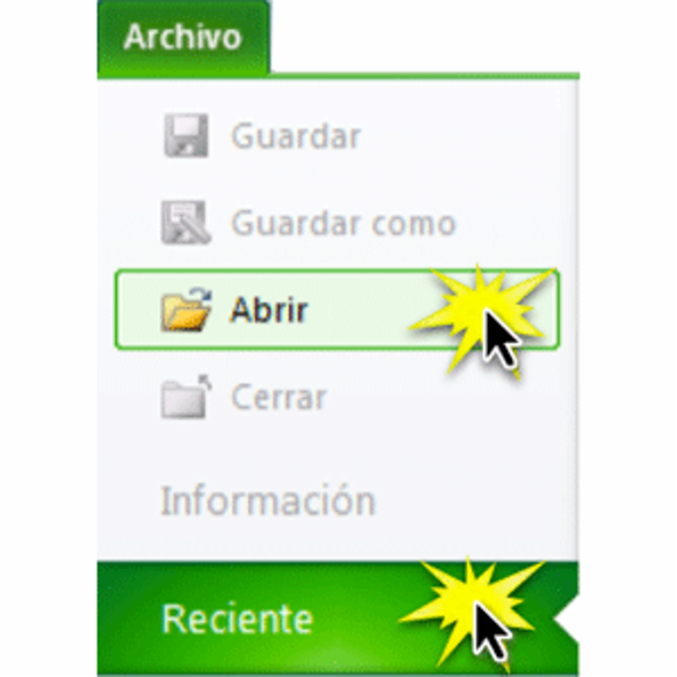 Abrir un archivo en Excel 2010